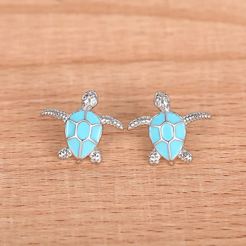 Cute Women's Oil Dripping Turtle Earrings Daily Wear Micro Inlaid Cubic Zirconia Jewelry Simple Fashion Accessory
