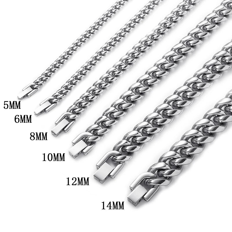 5/6/8/10/12/14mm Cuban Chain Bracelet for Men & Women Stainless Steel Curb Link Chain Wristband Durable Unisex Jewelry Gift