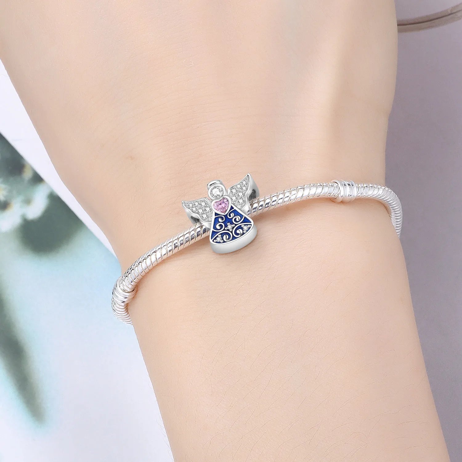 PANPOKI 925 Sterling Silver Double Angel Religious Symbol Beads Original Pendants Bracelet Charm Jewelry Party DIY Trendy Gifts
