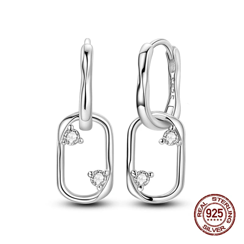 New Earring For Women Girls 100% 925 Sterling Silver Sparkling Zircon Stars Moon Feather Double Hoop Earrings Luxury Jewelry