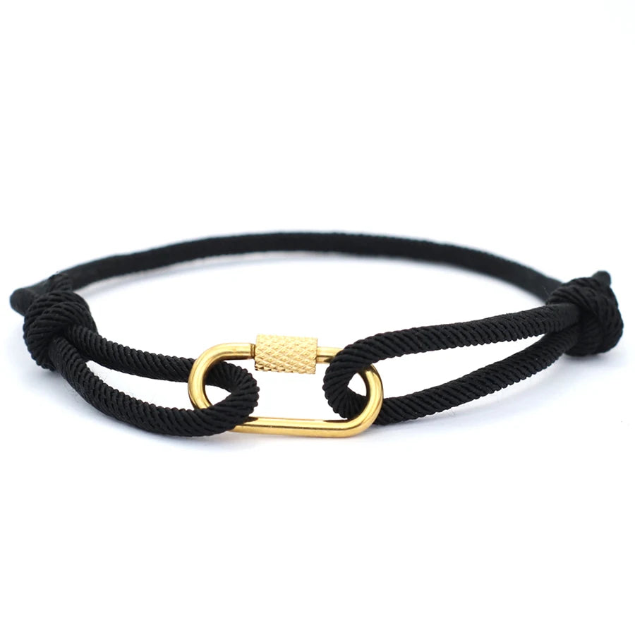 Noter New Handmade Rope Bracelet Men Gold Color Stainless Steel Mountaineering Buckle Cool Riding Accessories Hombre Pulseria