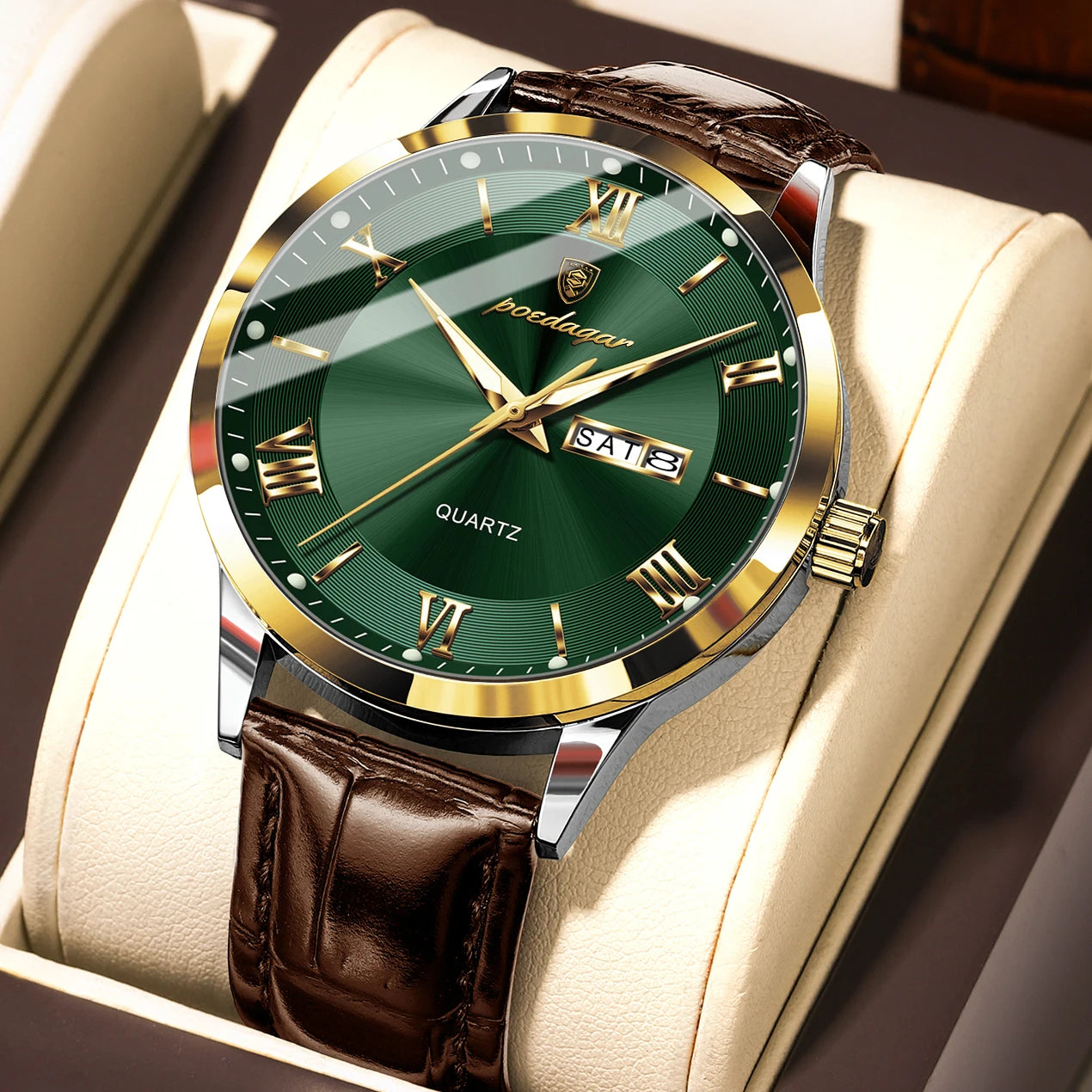 POEDAGAR Luxury Watch For Man Military Sport Leather Men Quartz Watch Waterproof Luminous Date Week Men's Watches Male Reloj+Box