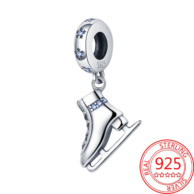 New Collection 925 Sterling Silver Winter Series Skating Ice-skate Charm Charms Fit DlY Bracelet Necklaces Jewelry Fine Gifts