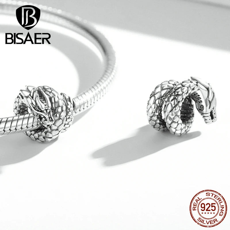 BISAER 925 Sterling Silver Vintage Elephant God Dragon Charm Perle Pendentif Croix Fit Femmes DIY Bracelet &amp; Collier Fine Jewelry