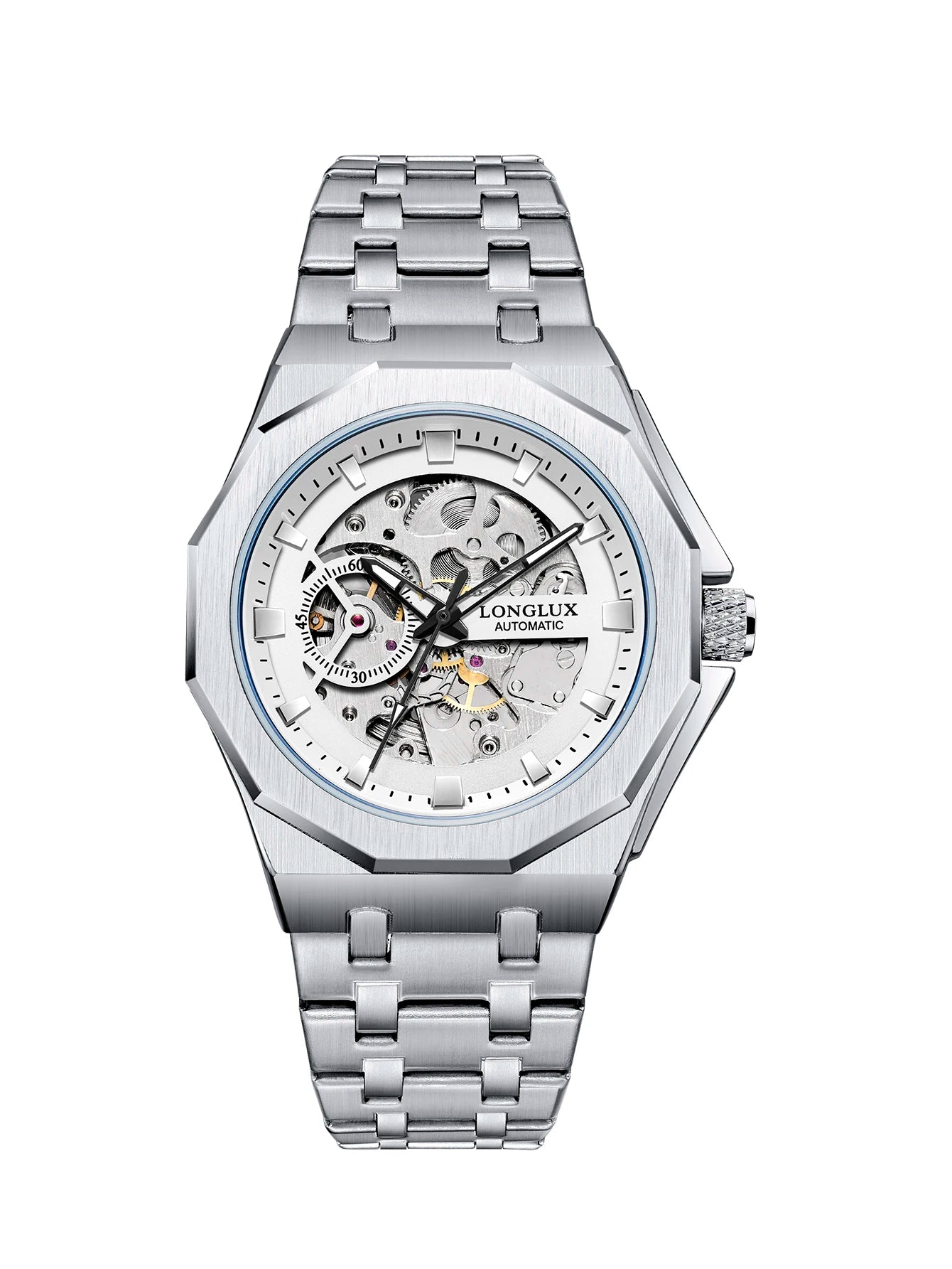 LONGLUX Men automatic watch luxury mechanical watches waterproof skeleton fashion business wholesale stainless steel gift watch