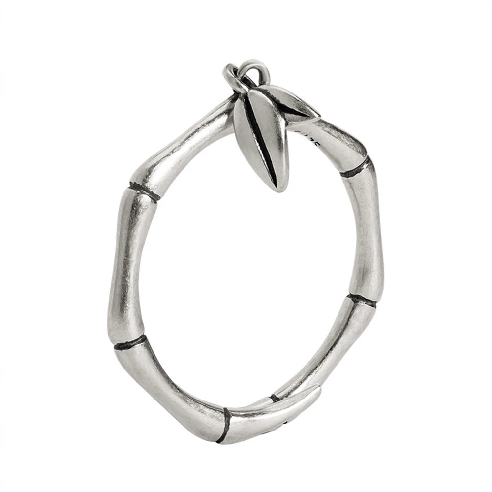 MKENDN Vintage Unique 925 Sterling Silver Bamboo Leaf Ring For Men and Women Gothic Street Rock Punk Jewelry