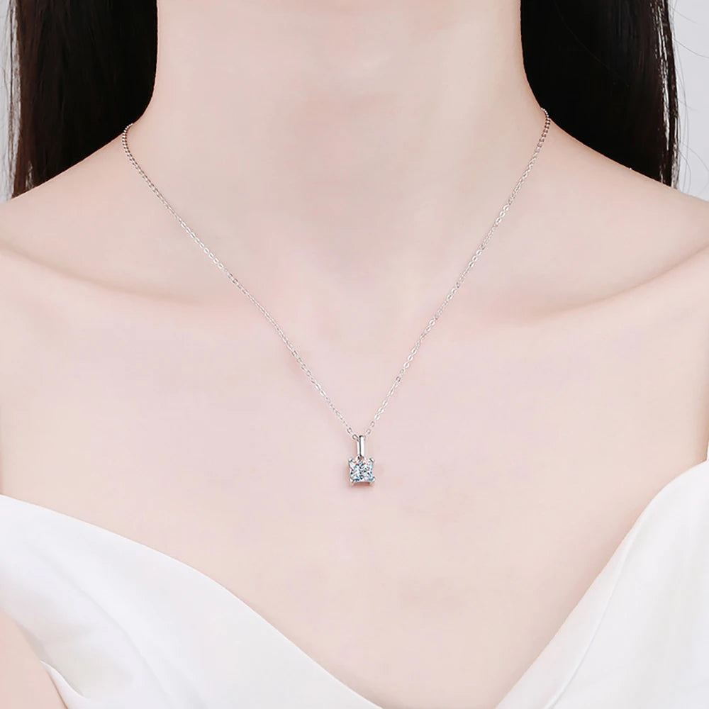 Serenity 1.2ct Princess Cut D Color Moissanite Necklace For Women Gift 100% Solid 925 Sterling Silver Pendant Neck Chain Jewelry