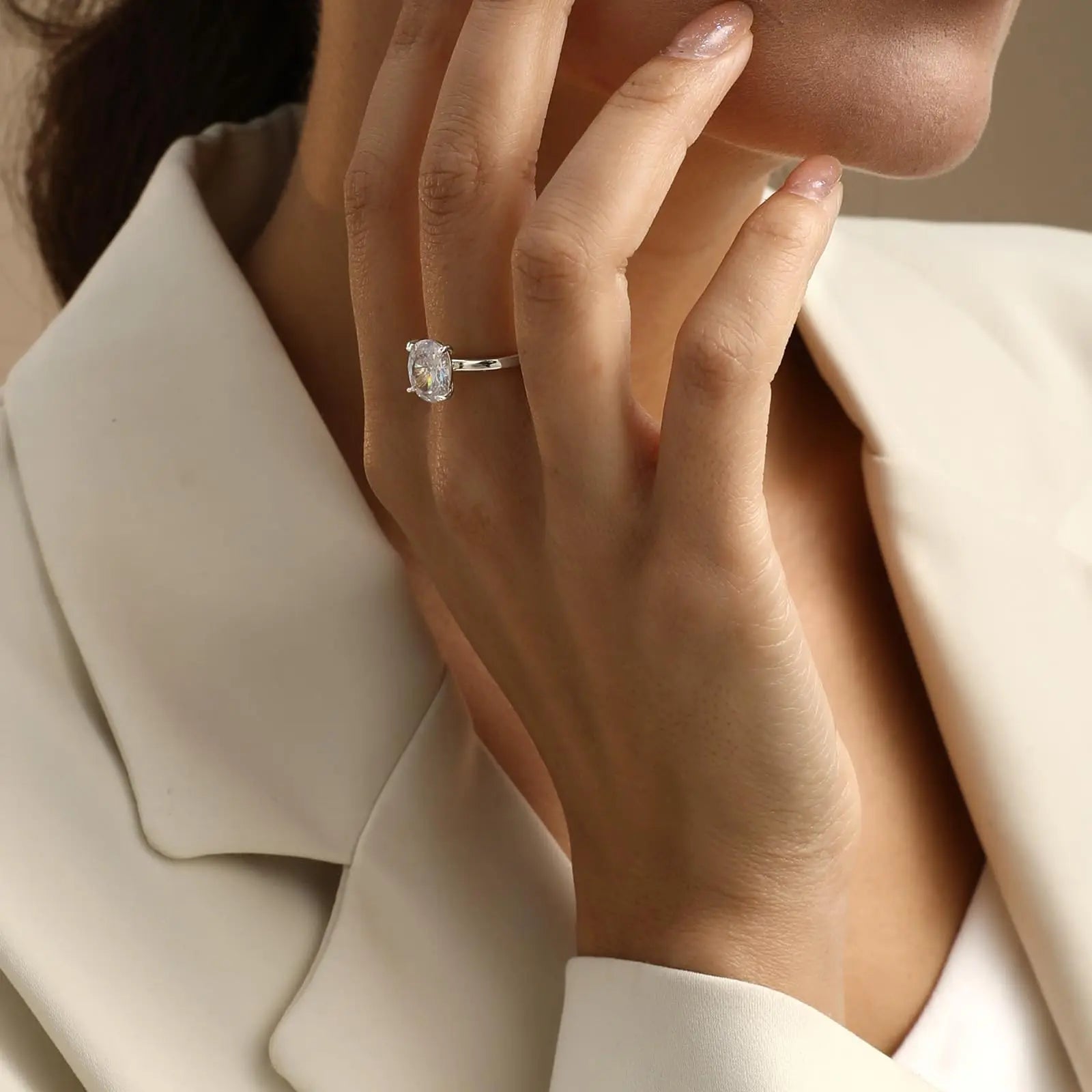 WOSTU Real 925 Sterling Silver 3.5ct Oval Engagement Rings for Women , Cubic Zirconia 18K Gold Promise Wedding Rings for Lover