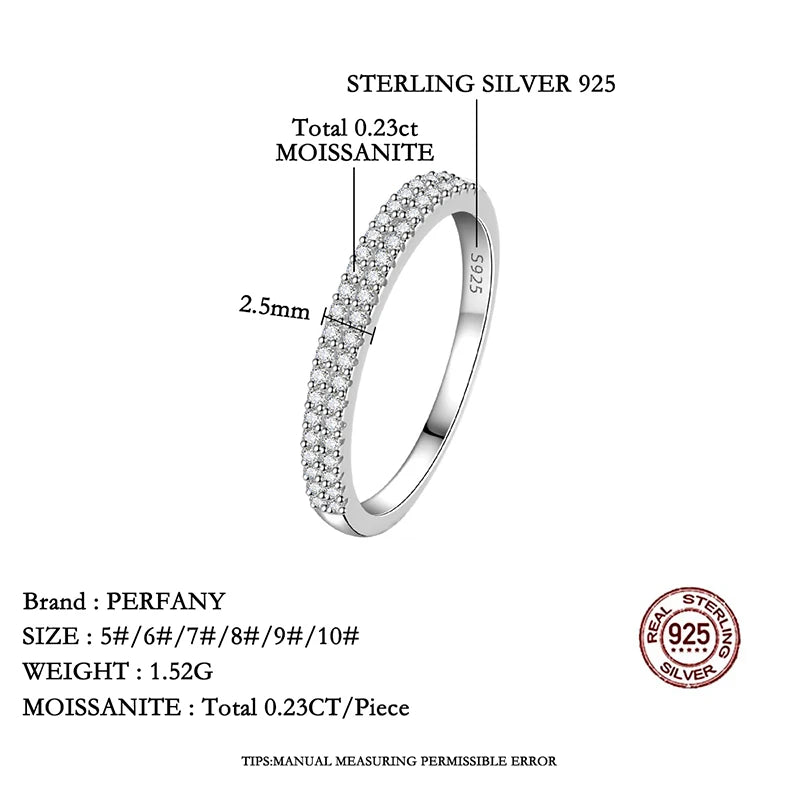 PERFANY 0.23CT All Moissanite Ring for Women S925 Pure Silver Laboratory Double Row Diamond Eternal Wedding High-end Jewelry