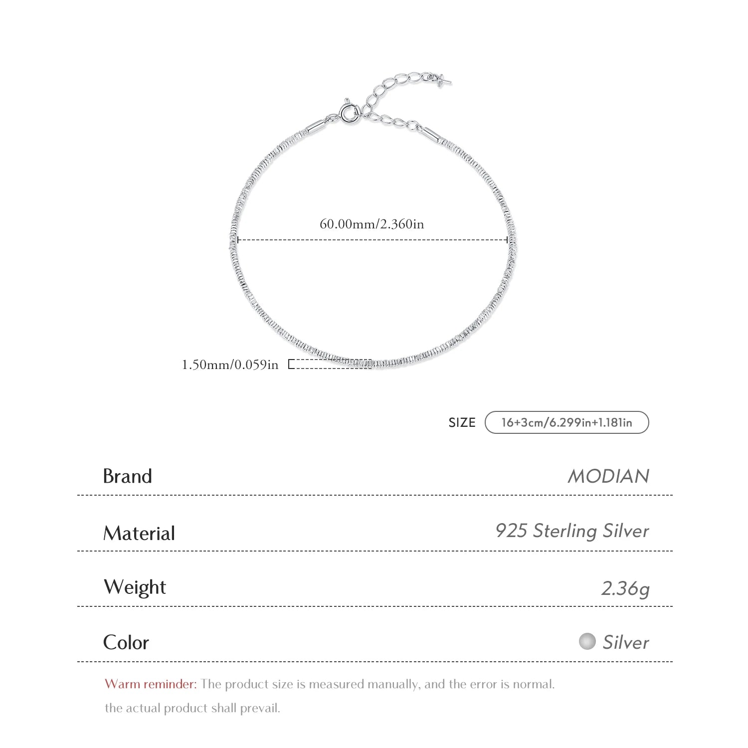 MODIAN 925 Sterling Silver Fashion Exquisite Geometric Square Slim Stackable Bracelets For Women Fine Vacation Jewelry