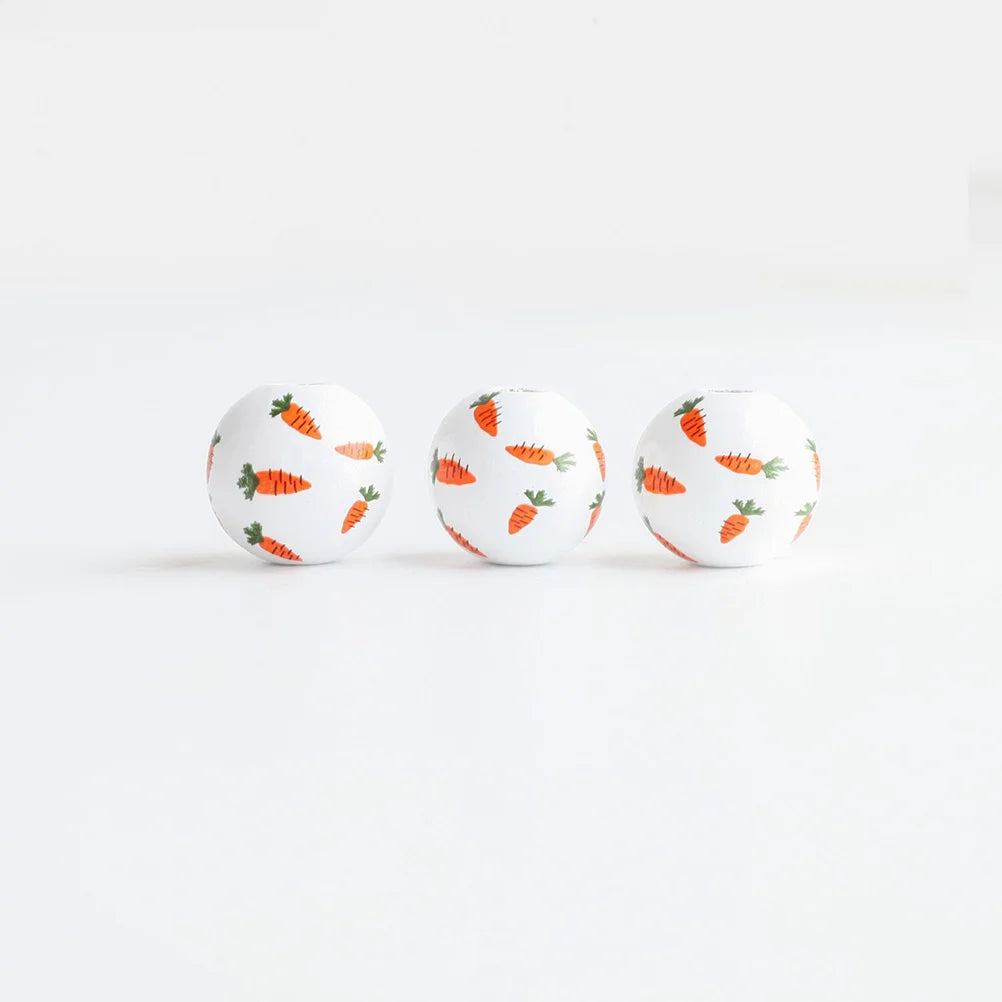 Lot de 50 perles rondes en bois à motif carotte, accessoires en bois, bricolage, bijoux, guirlandes, fournitures pour bracelets, mode
