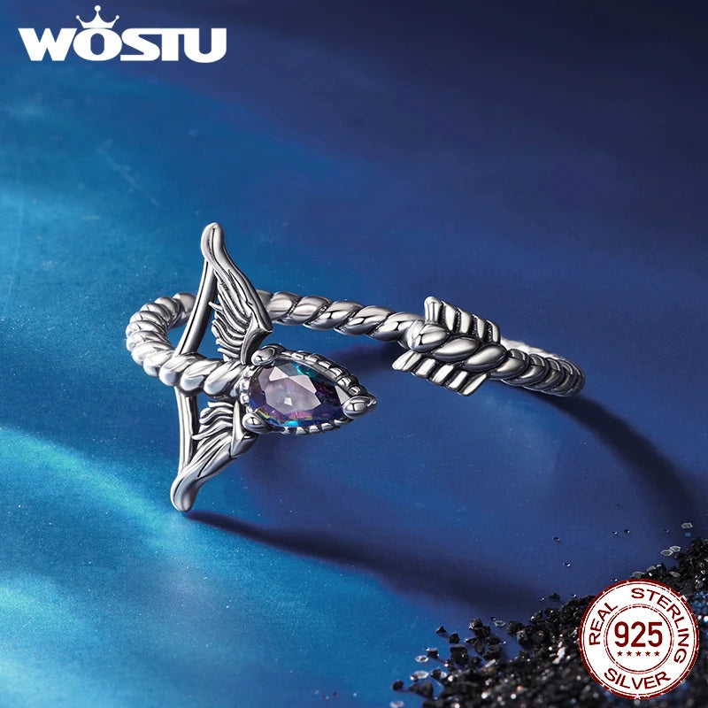 WOSTU 925 Sterling Silver Pisces Zodiac Open Ring Aries Sagittarius Cancer Lucky for Women Birthday Fine Jewelry Gift