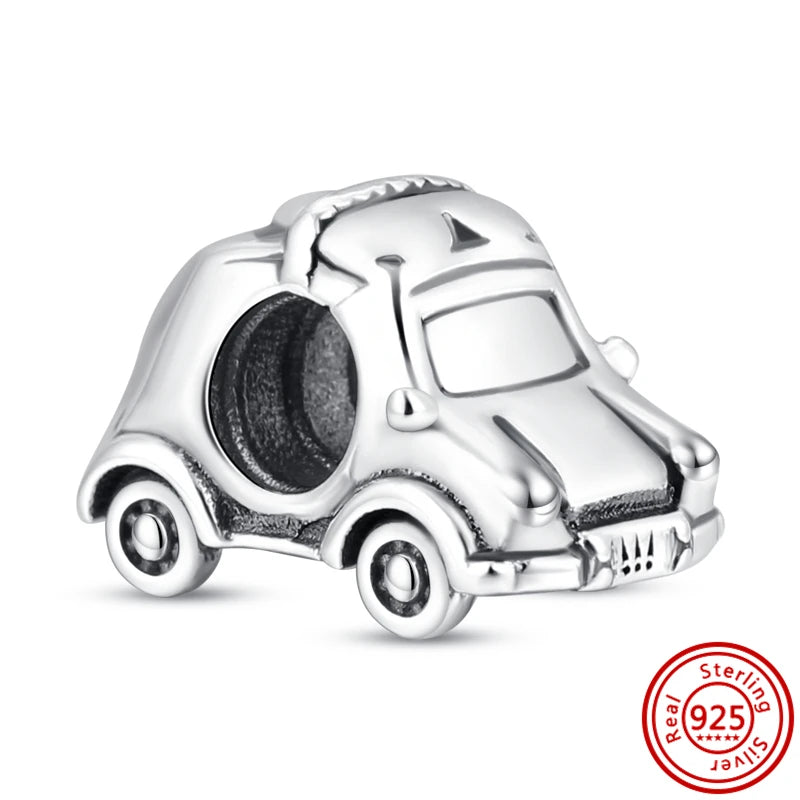 Authentic 100% 925 Sterling Silver Fit Original Pantaro Charms Bracelet Heart Round Style Simple Beads Women DIY Jewelry Making