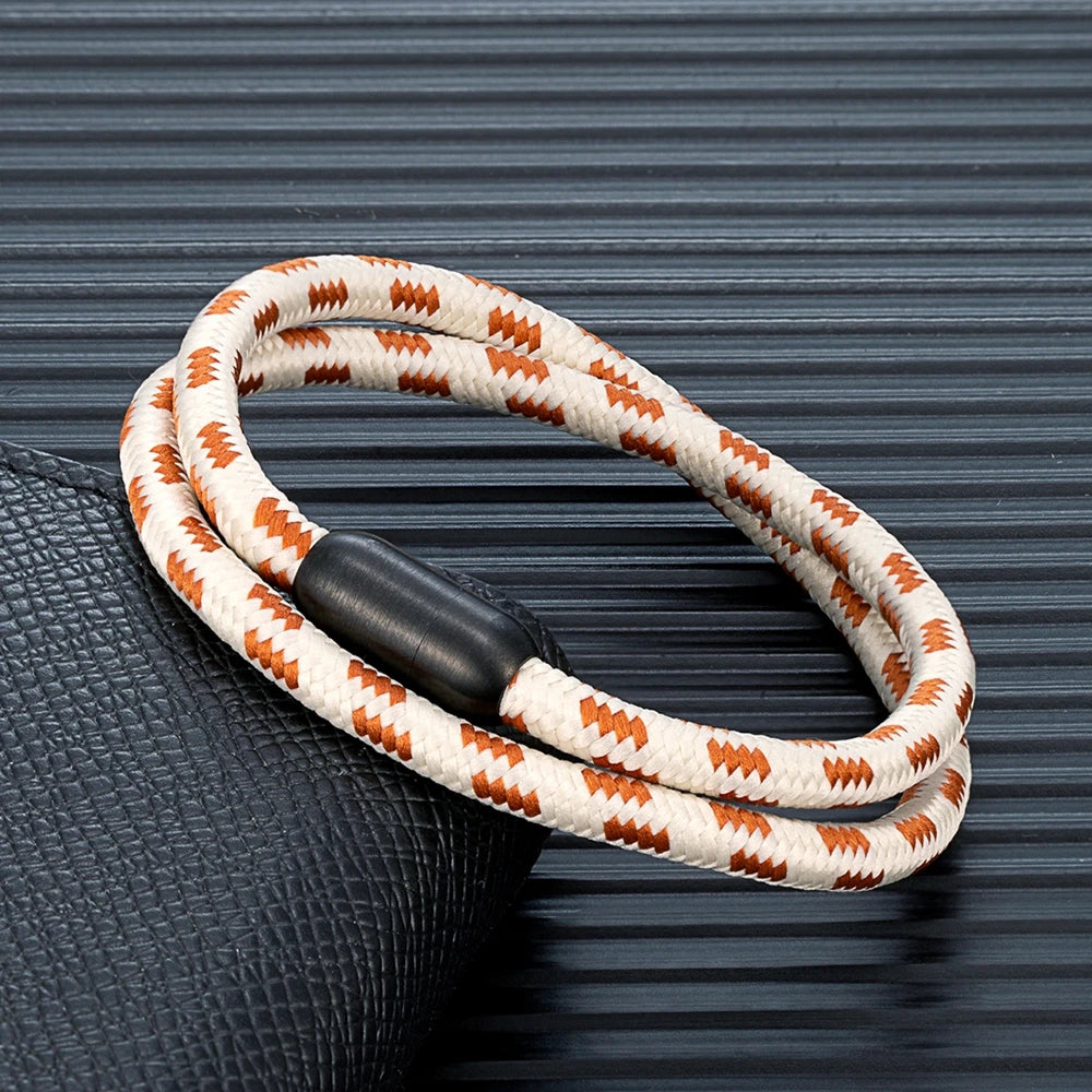 MKENDN Nautical Style Double Strand Rope With Stainless Steel Magnet Clasp Wrap Bangle Unique Sailing-Inspired Gift for Women