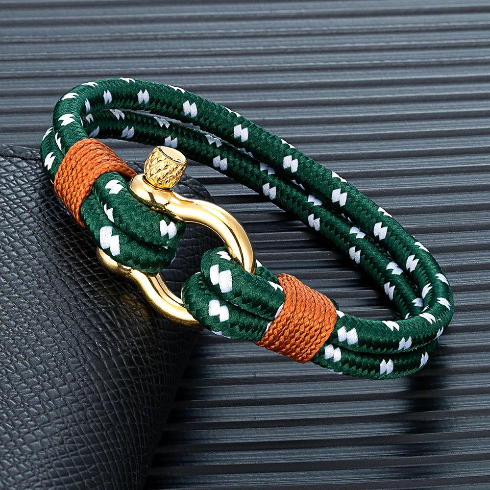 MKENDN Nautical Bracelet for Men Women Sailing-Inspired Gold Plated Horseshoe Shackle Bracelet Unique Screw Clasp Gift for Men