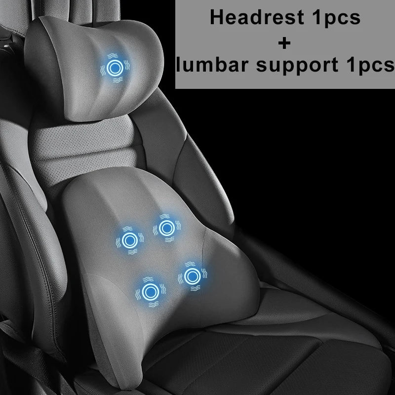 PU Leather Car Lumbar Support Pad Memory Foam Car Neck Pillow Head Waist Back Support Car Headrest Back Cushion Car Seat Pillow - Madeinsea©