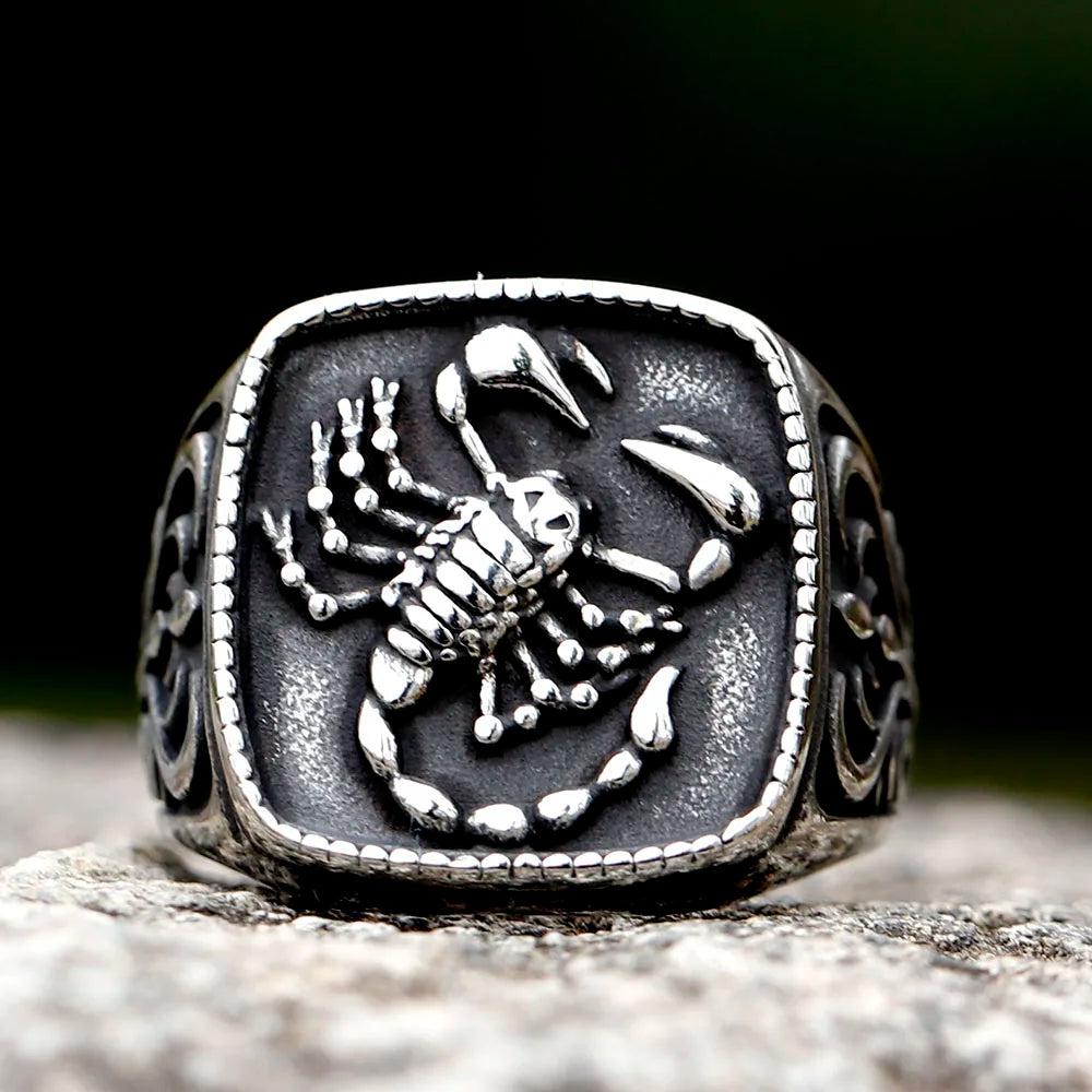 2023 New Fashion Stainless Steel Ring scorpion 3D Round Detailed antler animal Men's Ring for teen Jewely free shipping