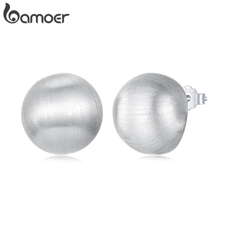 Boucles d'oreilles créoles BAMOER plaquées or blanc brillant, forme boule 3D, bijoux tendance et polis pour femme, argent sterling 925