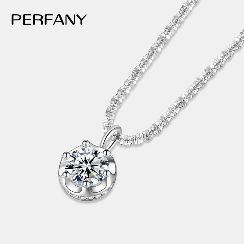 PERFANY 1/2CT Moissanite Necklace for Women S925 Pure Silver Sparkling Crown Diamond Pendant Luxurious Wedding Jewelry - Madeinsea©