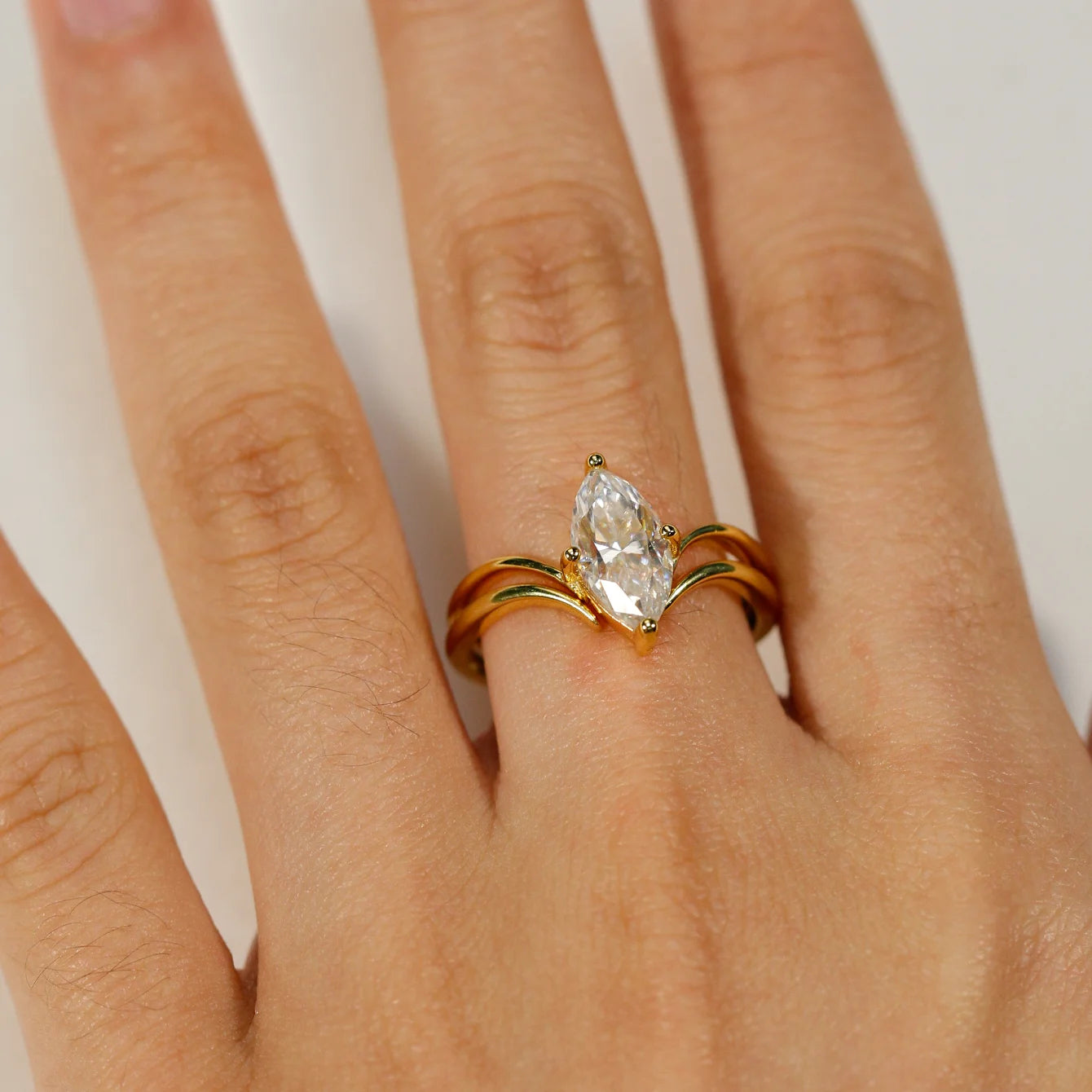 Navisafira S925 Marquise Moissanite Rings, 1/2/3 Carat Options, Gold & Silver Colors, Elegant Double Band Design