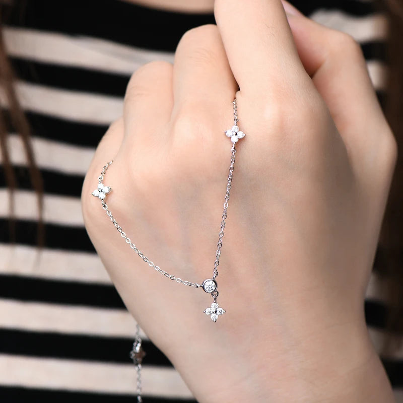 OXTAO Ladies' Fashionable Collarbone Chain Moissanite Diamond Necklace 925 Sterling Silver Fine Jewelry Birthday Gift GRA