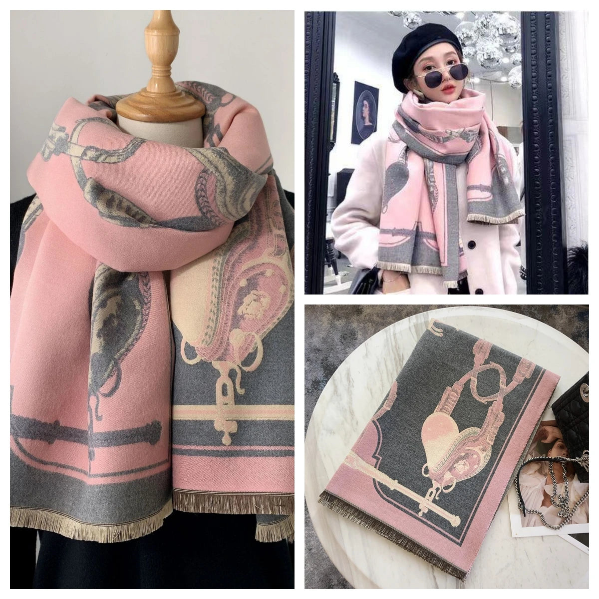 Women's Autumn Winter Horse Pattern Scarf New Luxury Cashmere Feeling Large Blanket Wrap Soft Warm Brand Shawl Retro & Classical - Madeinsea©