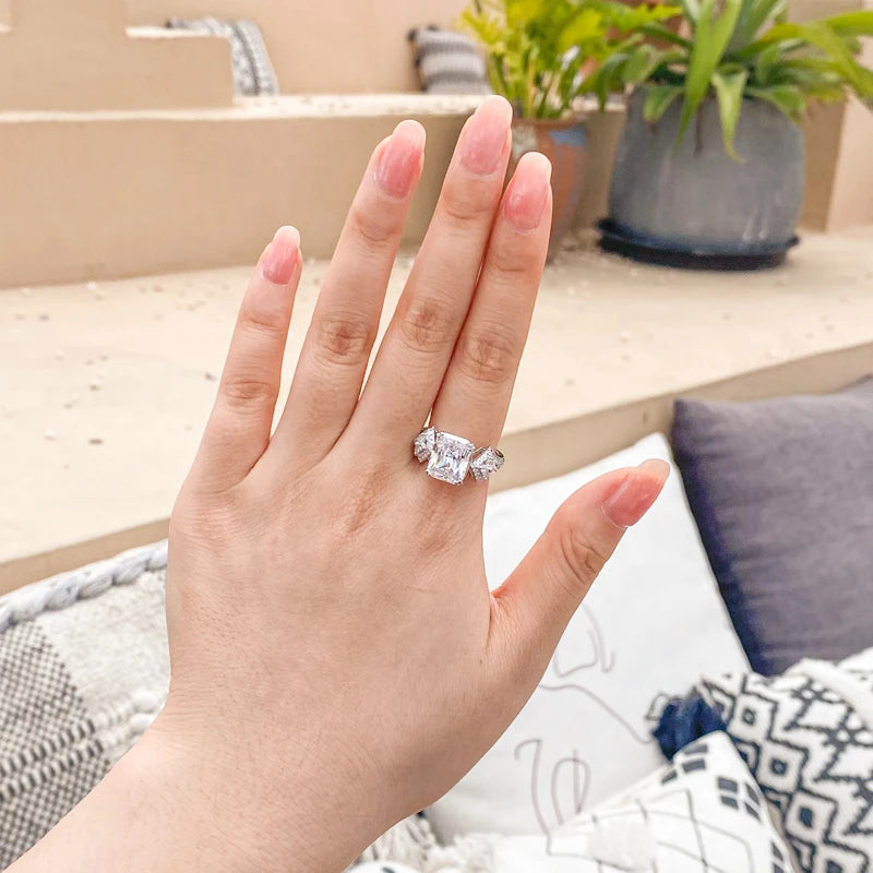 Fashion 925 Sterling Silver Big Cushion Cut Ring Simulated Diamond Wedding Bridal Engagement Ring Jewelry Wedding Gift