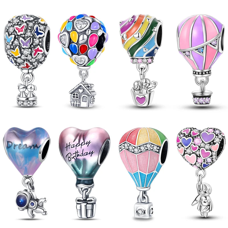 Romantic 925 Silver Couple Colourful Heart Shaped Hot Balloon Charms Beads Fit 3mm 925 Original Bracelets DIY Jewelry Gifts