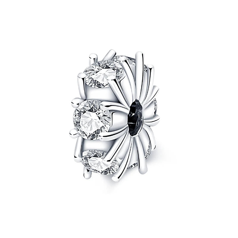 Charms 925 Silver Butterfly Flowers Colorful Zircon Silicone Spacer Beads Fit Pandach 925 Original Bracelets Fine DIY Jewelry