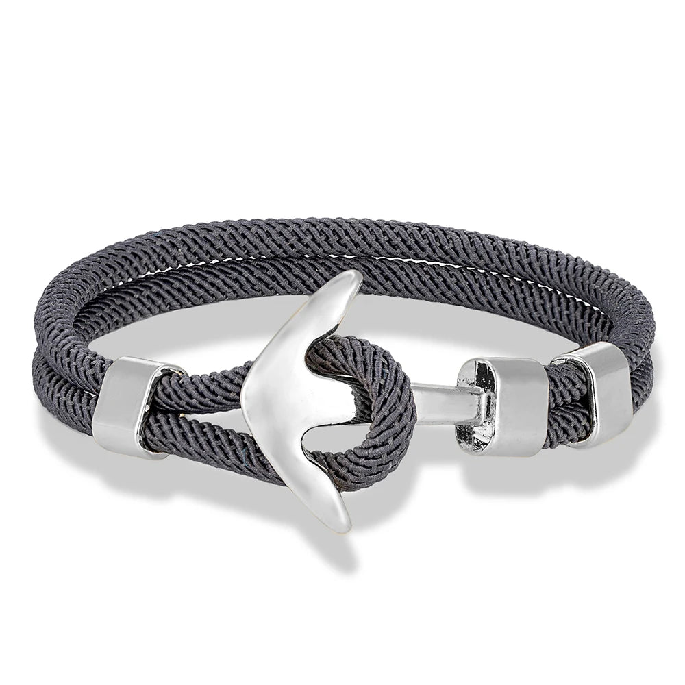 MKENDN Anker-Armbänder für Herren, doppelsträngig, nautisches Surfer-Armband, wasserdicht, Seil, silberfarben, Bootsschnalle