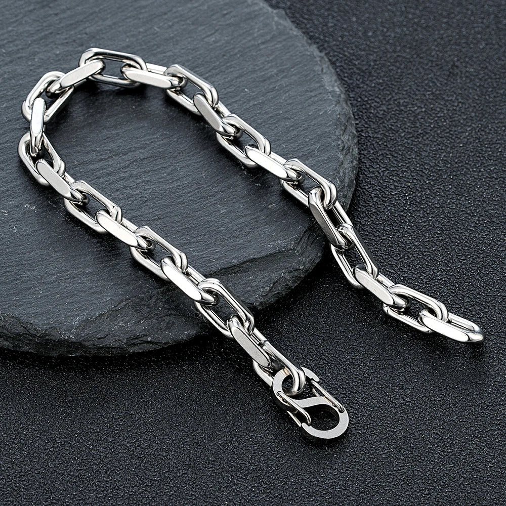 MKENDN Casual Stylish 4.5mm Rectangle Paperclip Chain Link Men Bracelet Punk Stainless Steel Double S Spring Biker Jewelry