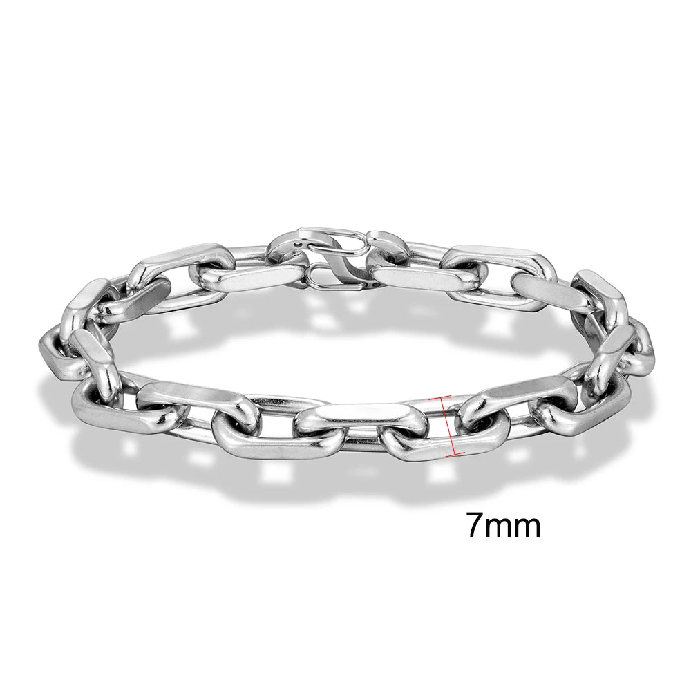 MKENDN Casual Stylish 4.5mm Rectangle Paperclip Chain Link Men Bracelet Punk Stainless Steel Double S Spring Biker Jewelry