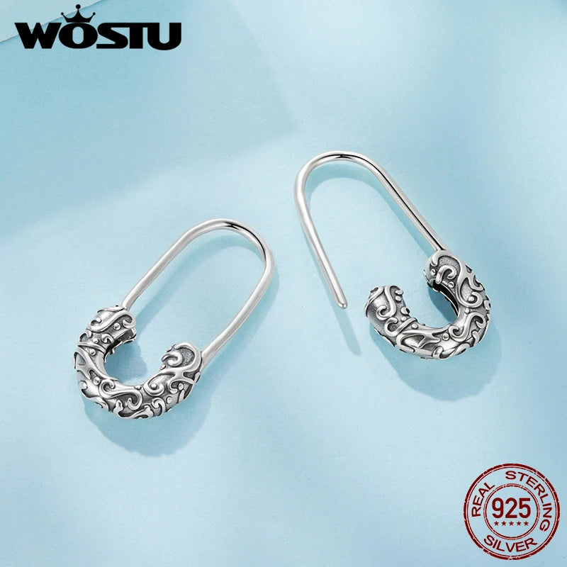 WOSTU 925 Sterling Silver Vintage Punk Paper Clip Hoop Earrings For Women Daily Wear Jewelry Party Gift Accessories CQE1913