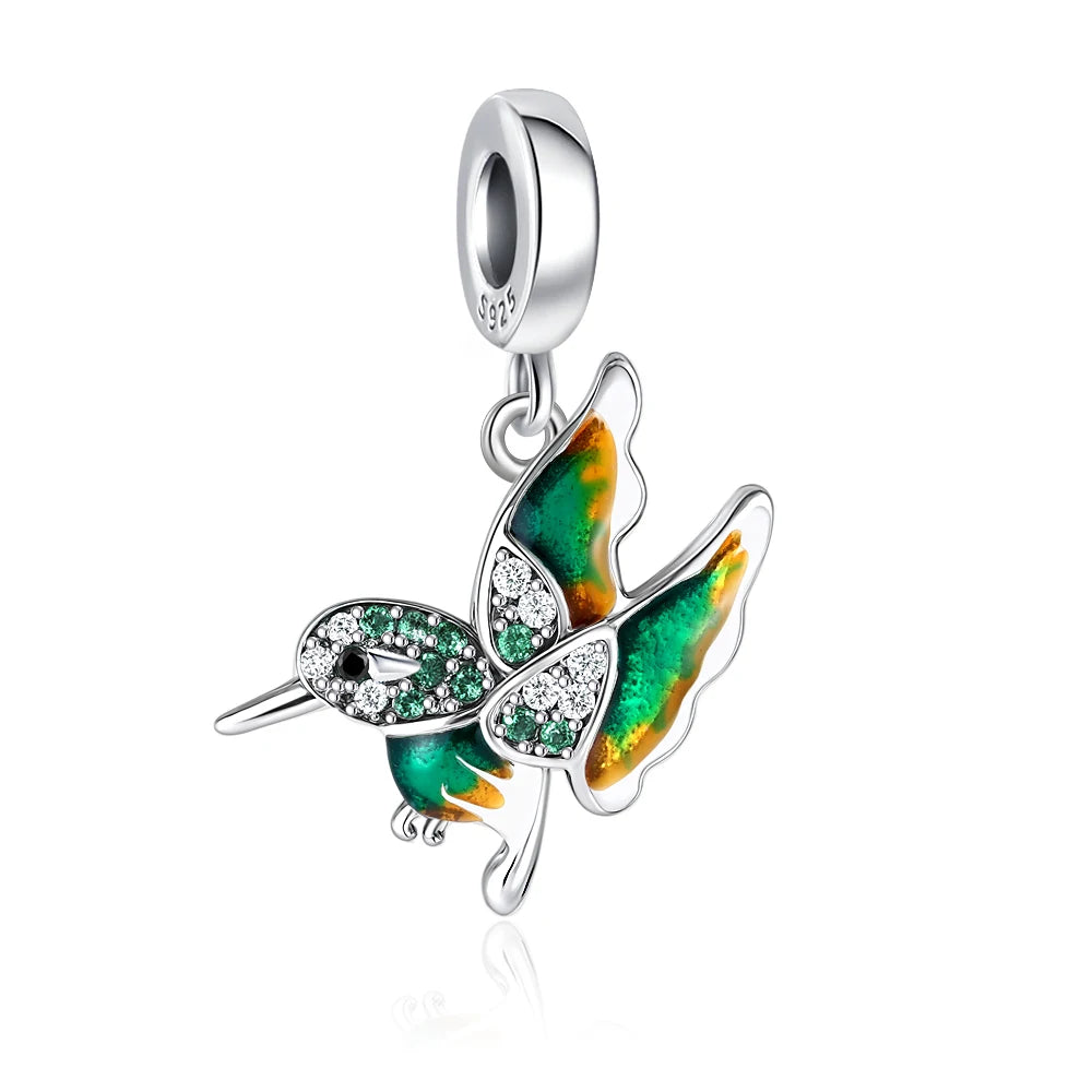 Hot New Summer green series Silver Clover Bead Maple Bird Charm Fit Original Women Bracelet DIY Fine Dangle Jewelry Amulet Gift