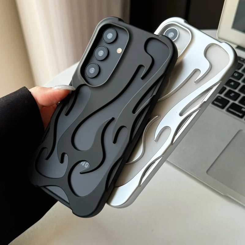 New 3D Flame Pattern Case for Samsung Galaxy S25 S24 S22 S23 Ultra A56 A36 A26 A16 A55 A54 A06 A15 A14 5G Hollow Slim Soft Cover