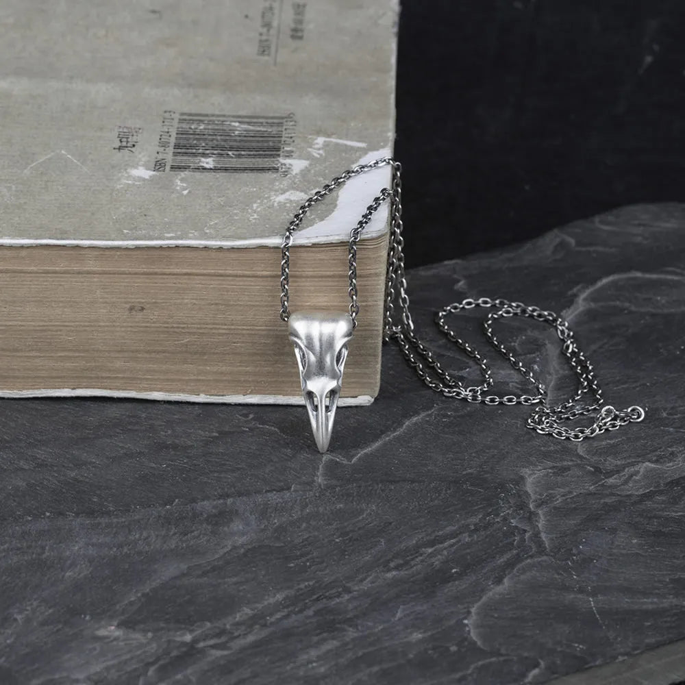 MKENDN Viking Style 100% 925 Sterling Silver Creative Crow Raven Head Skull Pendant Necklace For Men Women Fine Jewelry