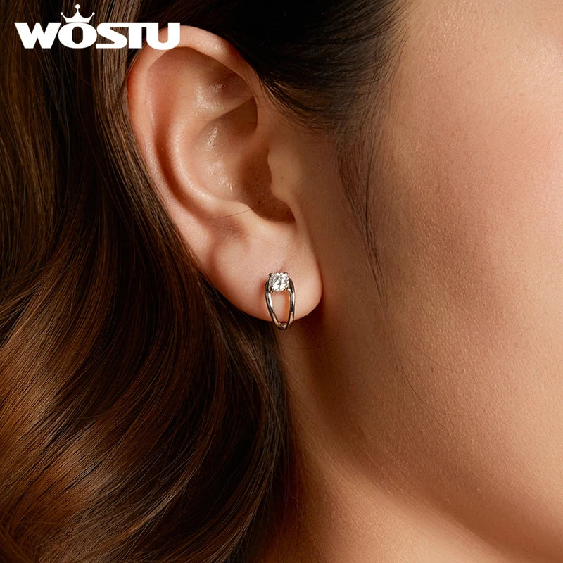 WOSTU D Color 0.3CT Moissanite Hoop Earrings Women Lab Diamond 925 Sterling Sliver Hollow Ear Clip Hoops geometry Jewelry Gift