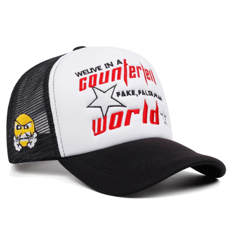 2026 New Creative Baseball Hat World Letter Anger Embroidered Hip Hop Hat Outdoor Daily Sunshade Hat Unisex Breathable Mesh Hat