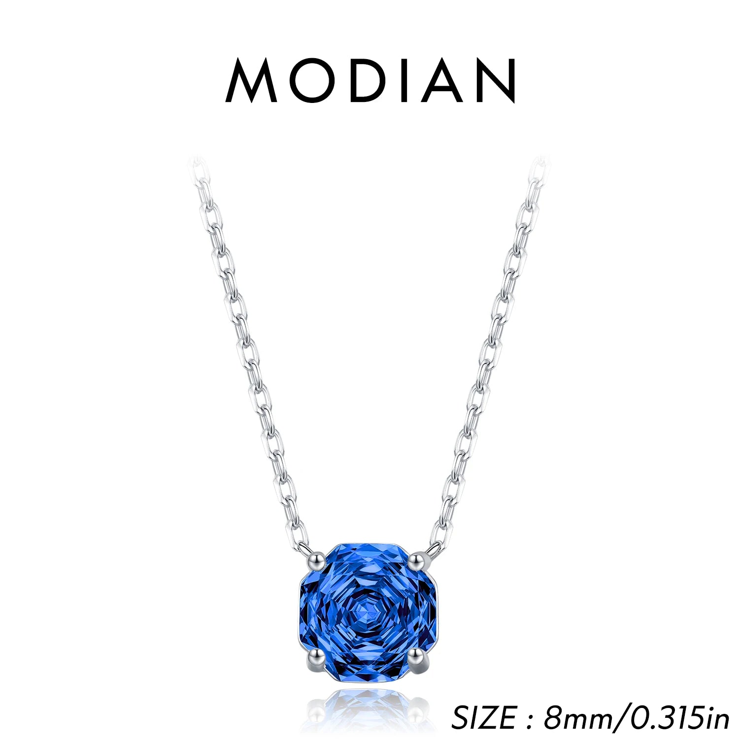 MODIAN Rose Cut Royal Blue Zirconia Octagon Necklaces 925 Sterling Silver Fashion Pendant Necklace For Women Fine Jewelry