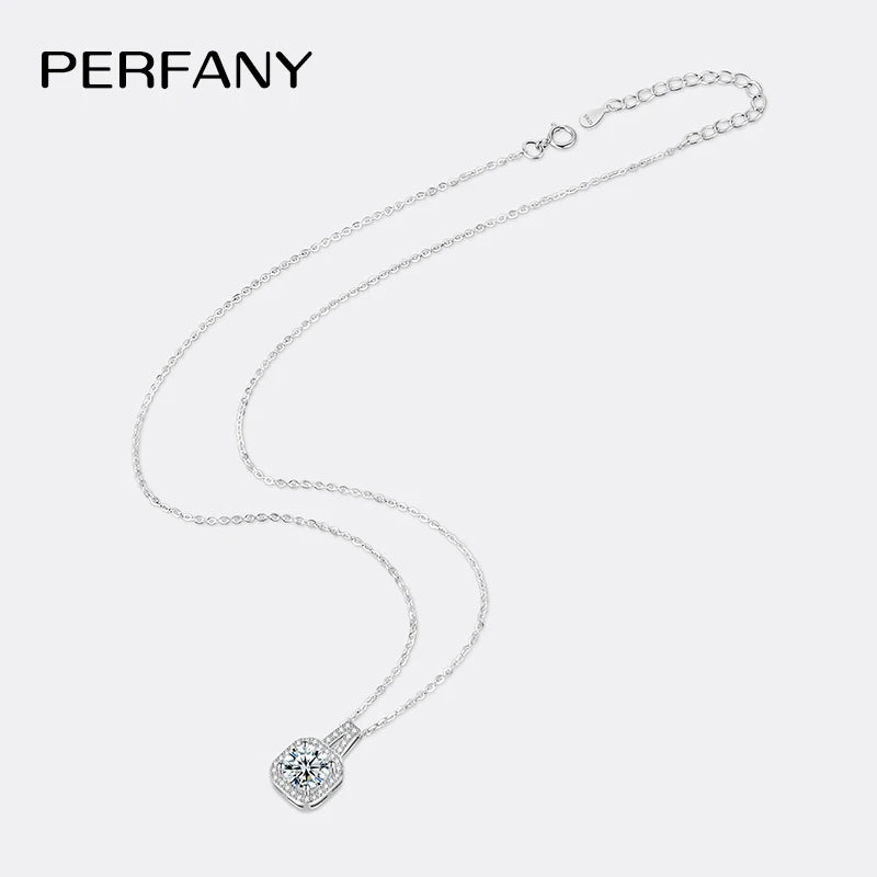 PERFANY 1-2CT Moissanite Necklace for Women S925 Silver Square Design Laboratory Diamond Pendant Luxurious Wedding Jewelry - Madeinsea©