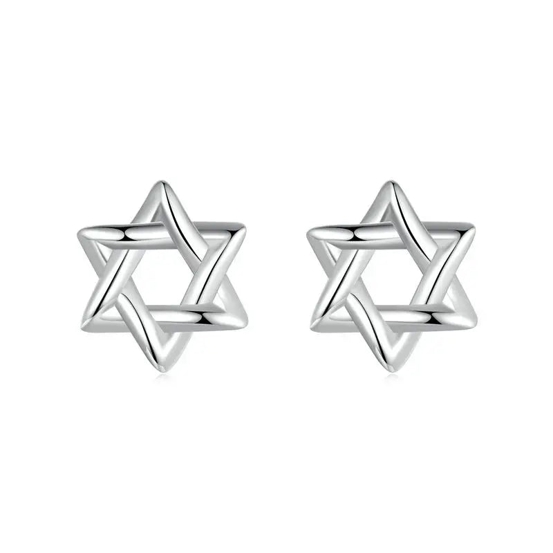 WOSTU Real 925 Sterling Silver Vintage Hexagram Rings Star Stud Earrings For Women Hollow Out Earring Adjustable Guardian Rings