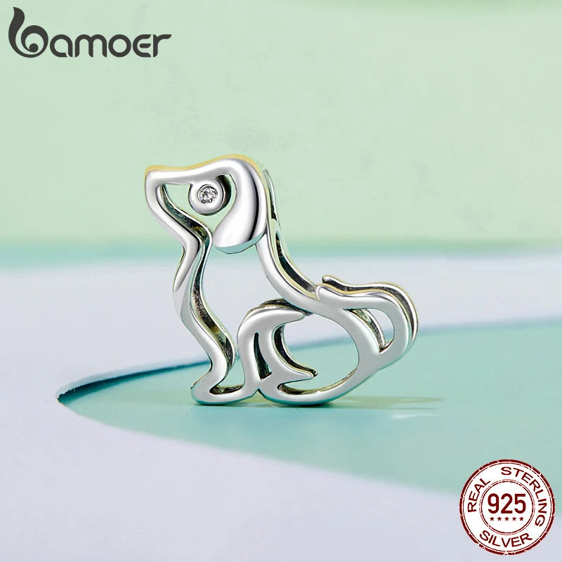 BAMOER Solid 925 Sterling Silver Hollowed Cute Dog Charm Bead fit Original Bracelet & Necklaces Jewelry DIY bamoer Charm SCC2952