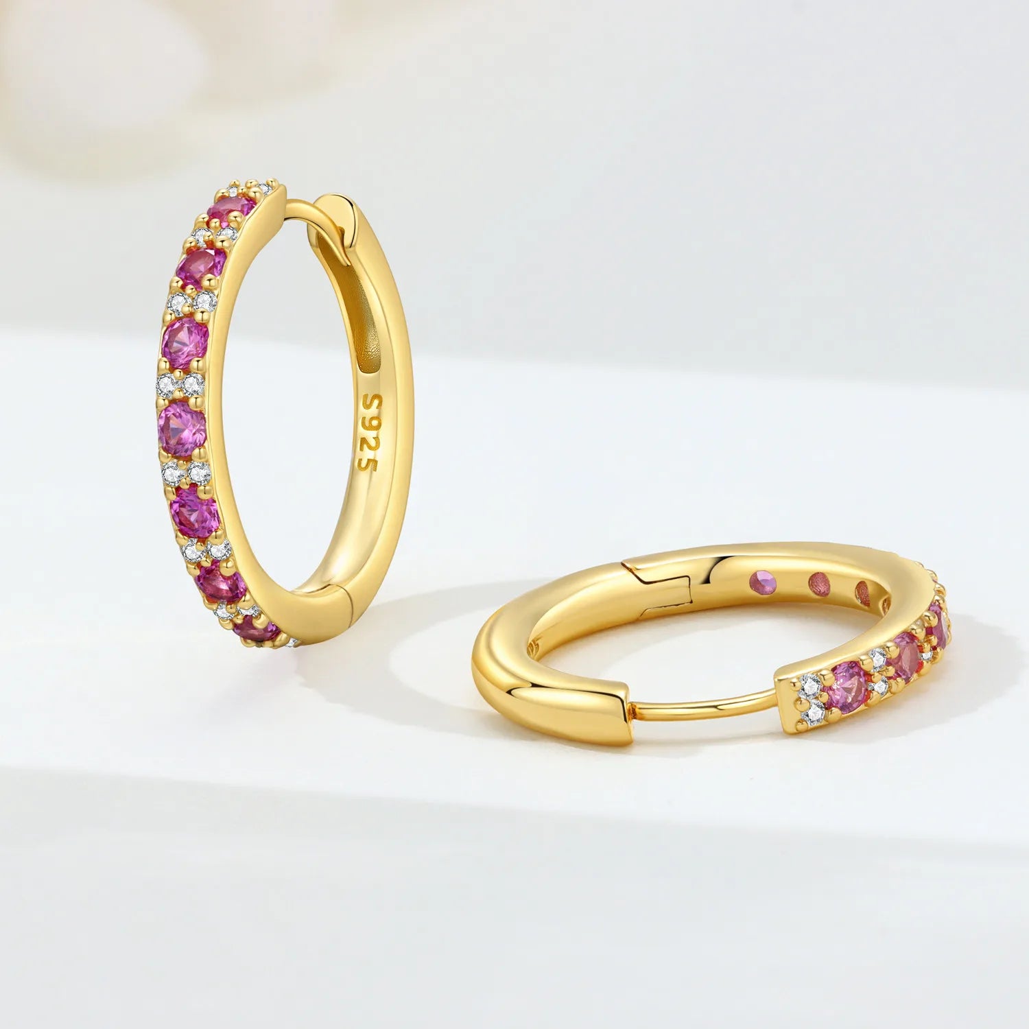 PANPOKI S925 Sterling Silver Rose Pink Zircon Design Earrings Versatile Hoop Earrings For Women Jewelry Original Party Gifts