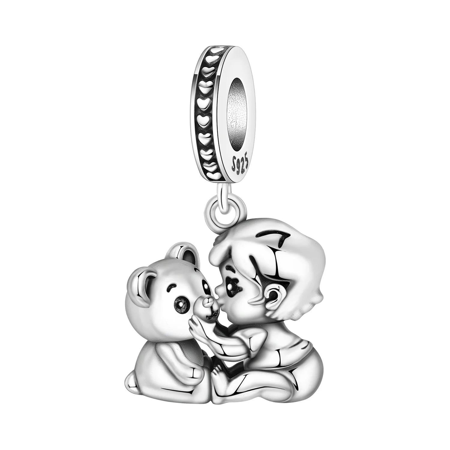 PANPOKI 925 Sterling Silver Boy And Cute Bear Pendant Charms Beads Fit Bracelets DIY Party Trendy Gifts Jewelry Accessory