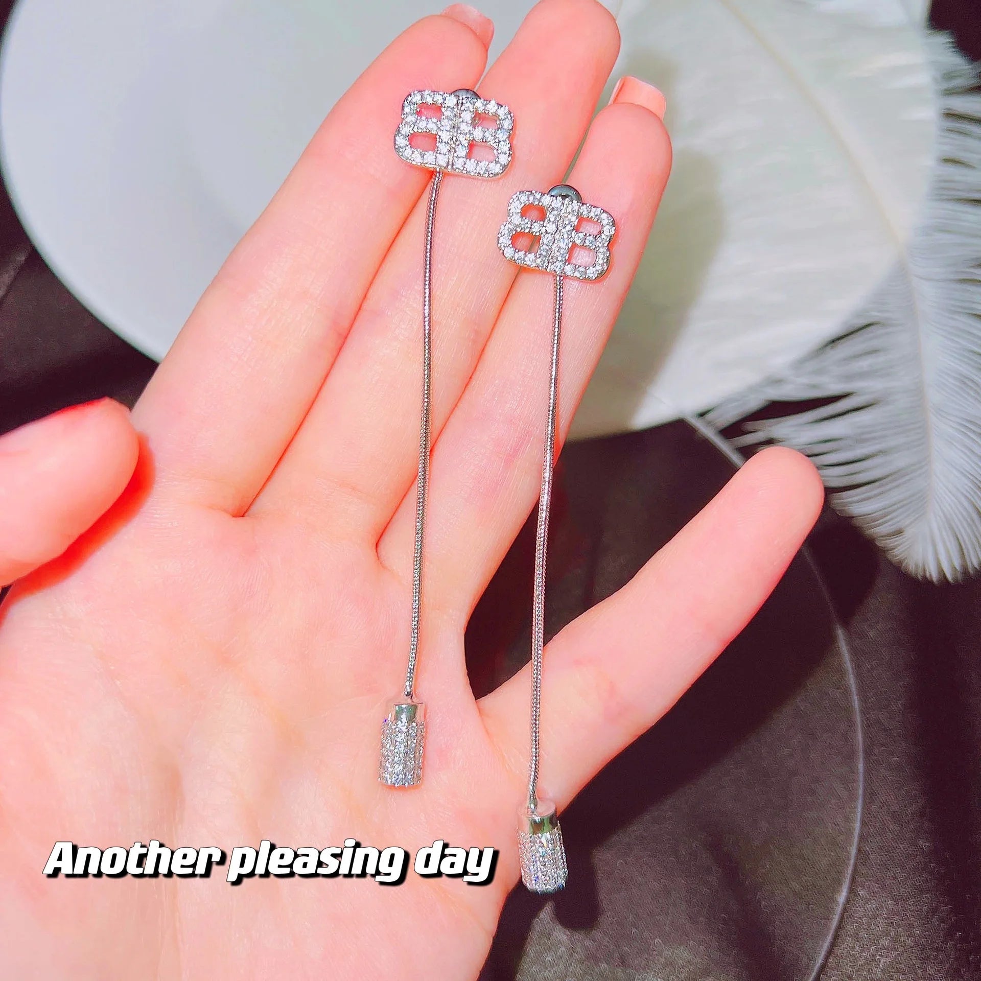 New Fashion Long Earrings Two Kinds of Earrings Stud Can Be Separated Prasiolite Rhinestone Stud Earring for Women Fiine Jewelry