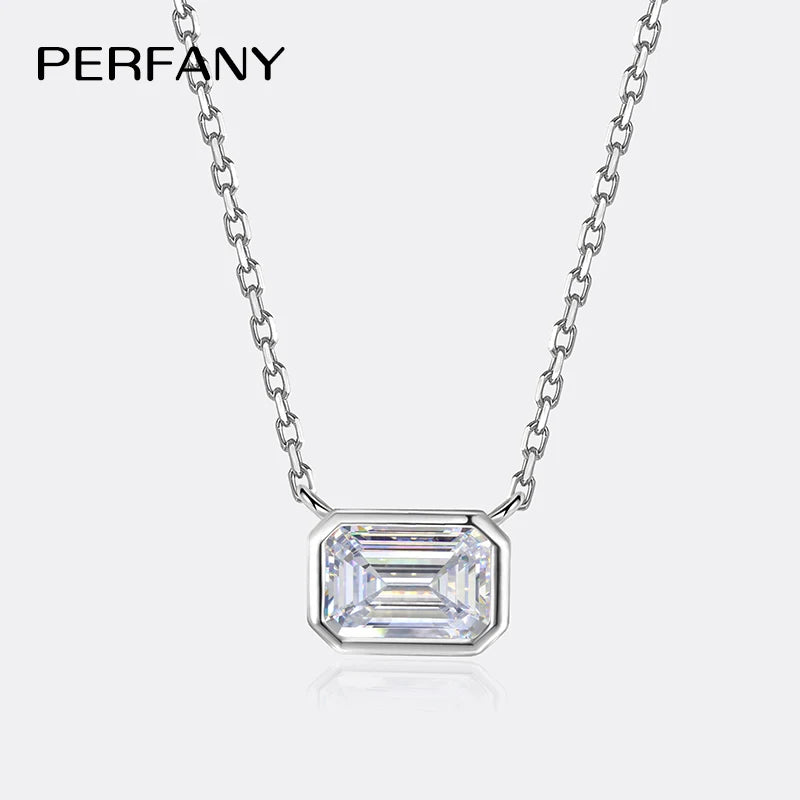 PERFANY 1CT Moissanite Necklace for Women S925 Pure Silver Emerald Cut Laboratory Diamond Pendant Fashion Party High-end Jewelry - Madeinsea©