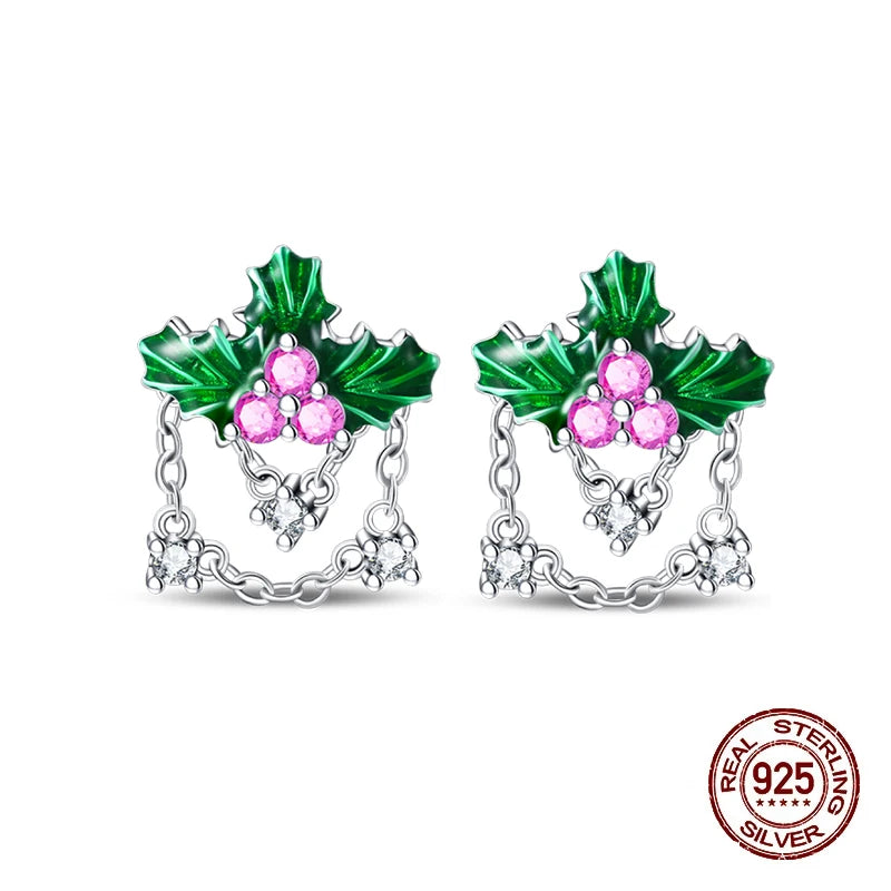 Christmas Series For Womens Earrings 925 Sterling Silver Christmas Bell Flower Apple Earrings Fine Party Wear Jewellery Gift