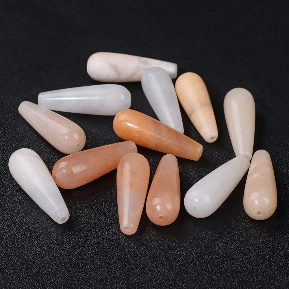Natural Water Drop Stone Bead 10x30mm Chalcedony Amethysts Agates Loose Spacer Charms Bead For DIY Bracelet Earrings Accessories
