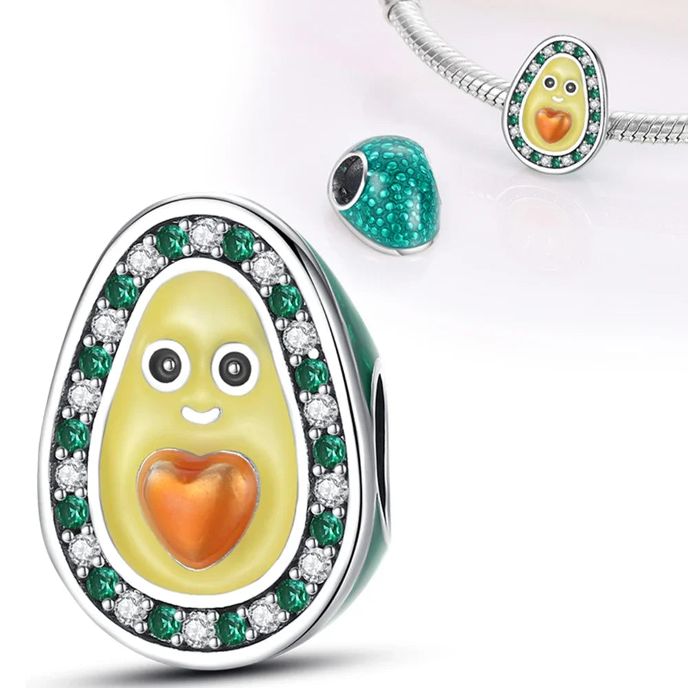 925 Silver Strawberry Pineapple Cherry Avocado Charm Pendant Beads  Fit Charm Original Bracelet for Women Jewelry Making