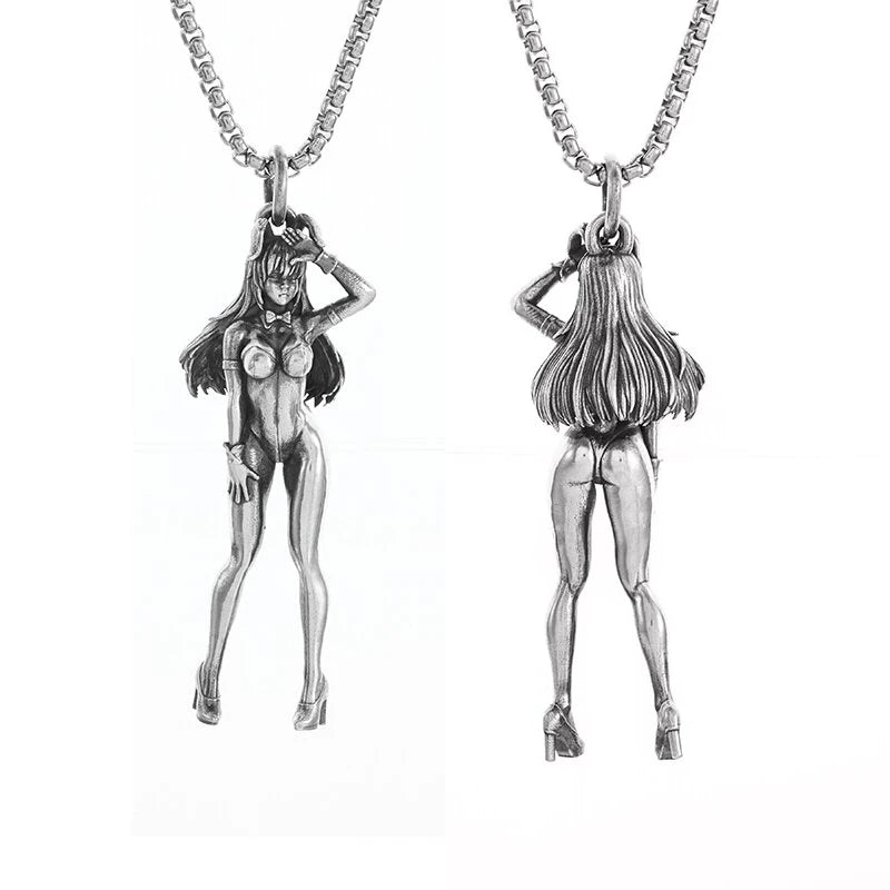 Silver-Plated Anime Mecha Beautiful Girl Girl Pendant Necklace Men and Women Hip-Hop Rock Punk Trendy Jewelry Gift - Madeinsea©